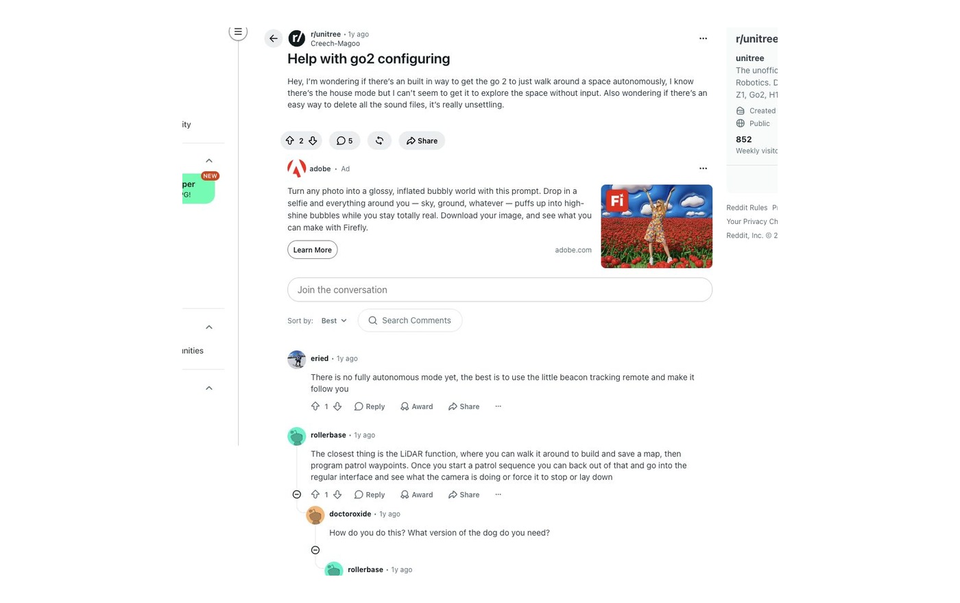 Reddit用户询问Go2存储声音文件与自主模式